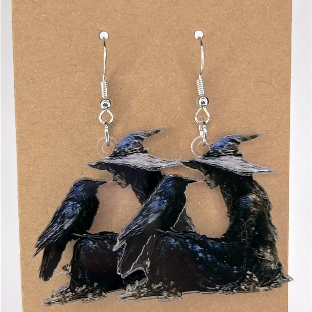 Witch and Crow 2D Acrylic Pendant Earrings Fashion Jewelry Gothic Dark